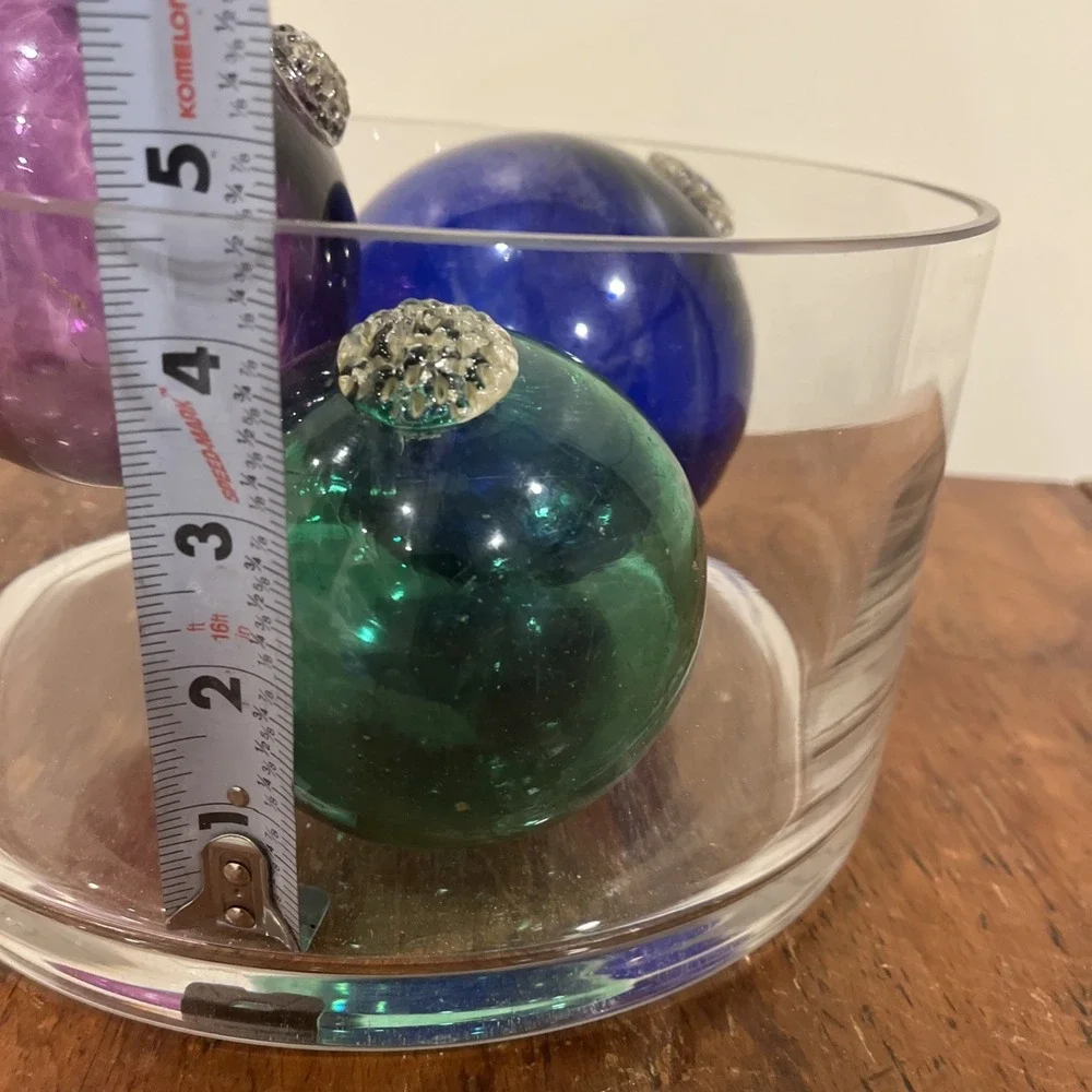 Lot Of 3 Vintage Hand Blown Green Purple Glass Fishing Net Ball Floats Japanese